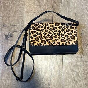 J. Crew Leopard Print and Black Crossbody Bag